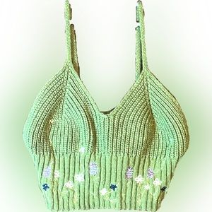 Green Knitted embroidered crop top
